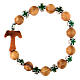 Elastic single decade rosary bracelet with olivewood 5 mm beads and tau, green metal crosses s2