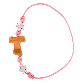 Adjustable pink bracelet, tau and crosses