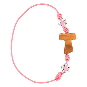 Adjustable pink bracelet, tau and crosses