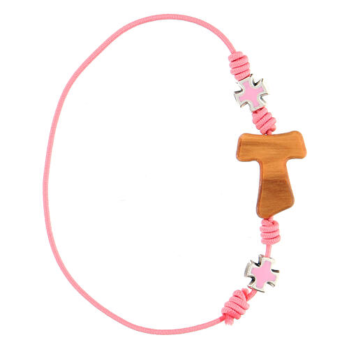 Adjustable pink bracelet, tau and crosses 2