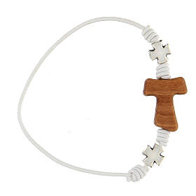 Adjustable white bracelet, tau and crosses