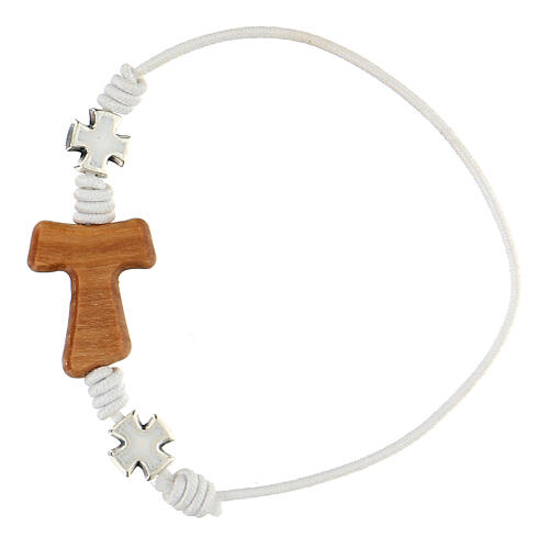 Adjustable white bracelet, tau and crosses 2