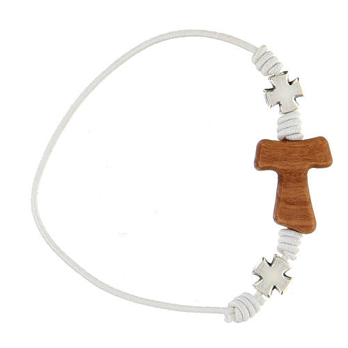 Bracelet réglable blanc tau et croix 1