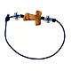 Adjustable rope bracelet with olivewood tau and light blue crosses s1