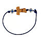 Adjustable rope bracelet with olivewood tau and light blue crosses s2
