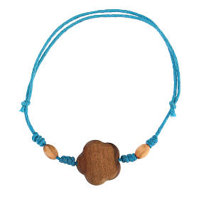 Adjustable light blue bracelet of St Francis, olivewood of Assisi