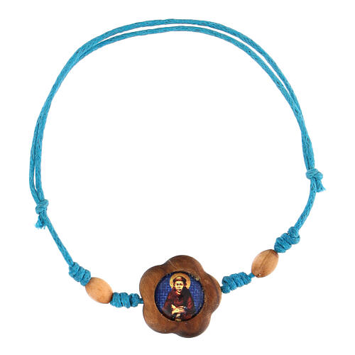 Adjustable light blue bracelet of St Francis, olivewood of Assisi 1