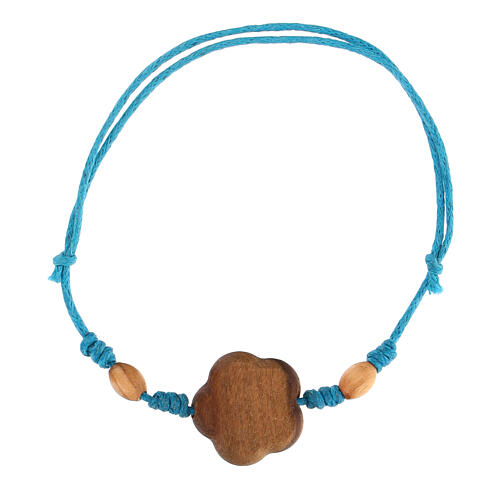 Adjustable light blue bracelet of St Francis, olivewood of Assisi 2