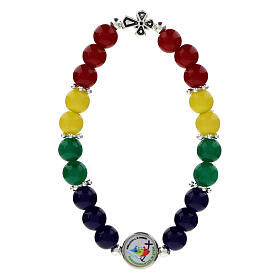 Elastic bracelet of colourful crystals, 2025 Jubilee logo