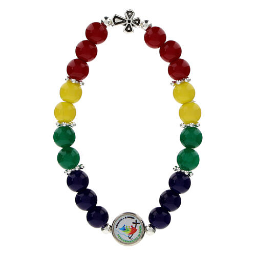 Elastic bracelet of colourful crystals, 2025 Jubilee logo 1