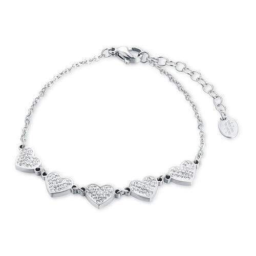 Pulsera corazones zircones blancos acero hipoalergénico 1