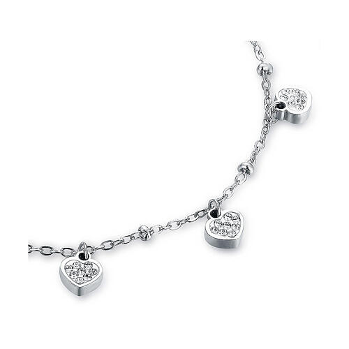 Bracelet with white rhinestone heart-shaped charms, stainless steel 3