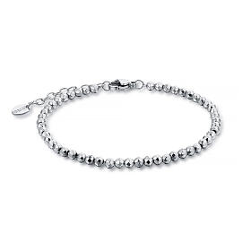 Bracciale acciaio perline ematite rodiata sfaccettata 4 mm