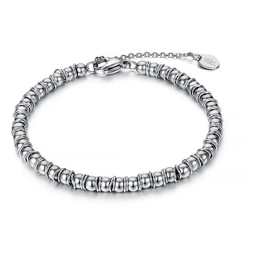 Steel bracelet with shiny beads and rings, 4mm 1