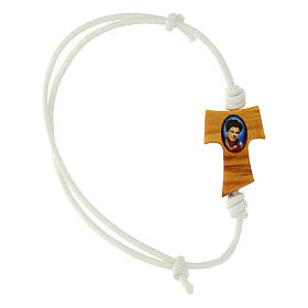 White rope bracelet with tau cross, Carlo Acutis' image