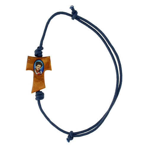 Bracelet corde bleue Carlo Acutis croix tau 1