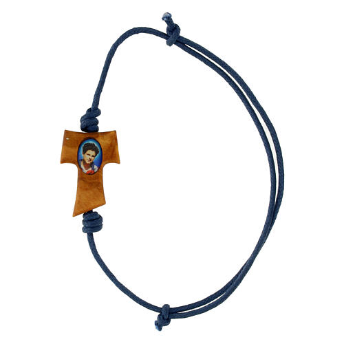 Bracciale corda blu Carlo Acutis croce tau 1