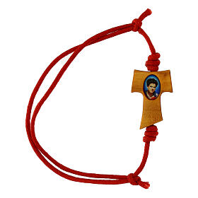 Red rope bracelet with tau cross, Carlo Acutis' image