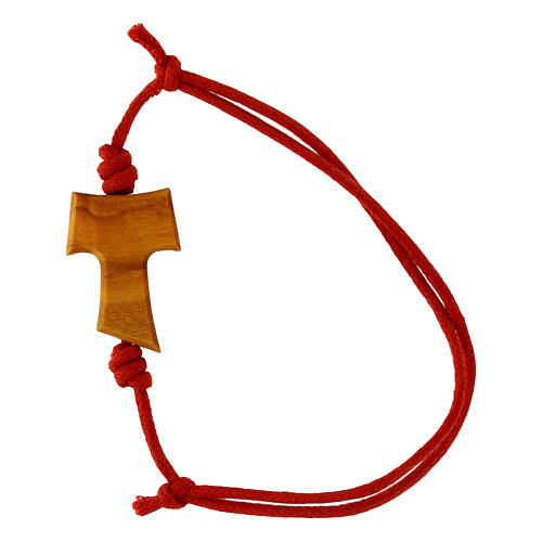 Red rope bracelet with tau cross, Carlo Acutis' image 2
