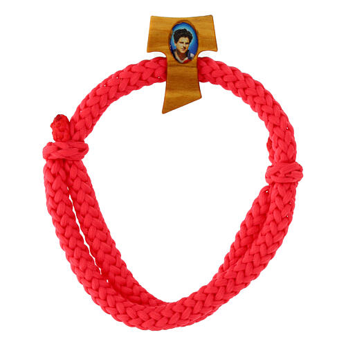 Bracciale rosa corda Tau legno ulivo Carlo Acutis 1