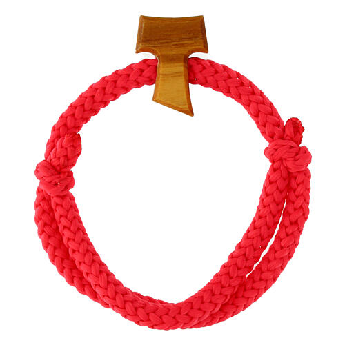 Bracciale rosa corda Tau legno ulivo Carlo Acutis 2