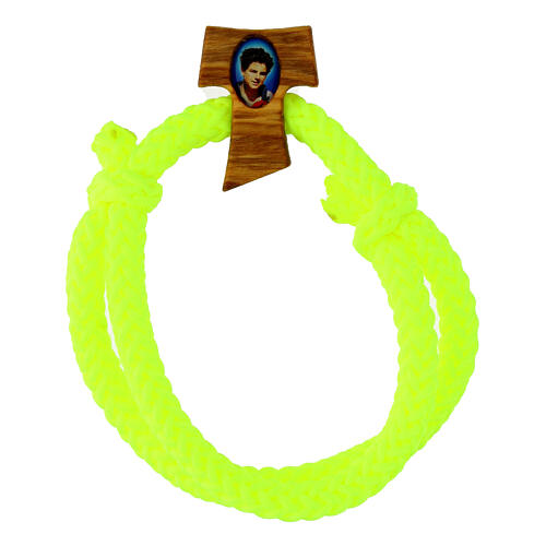 Bracciale corda giallo Tau legno ulivo Carlo Acutis 1