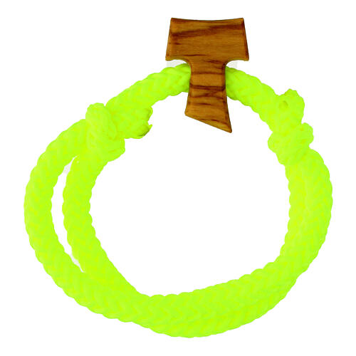 Carlo Acutis Yellow Cord Bracelet Tau Olive Wood 2