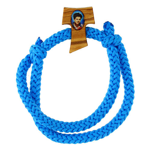 Bracciale corda blu Tau legno ulivo Carlo Acutis 1