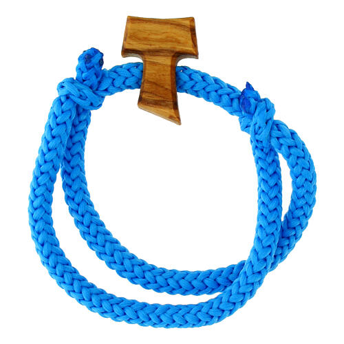 Bracciale corda blu Tau legno ulivo Carlo Acutis 2