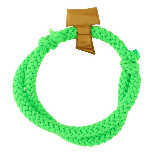 Bracciale corda verde Tau legno ulivo Carlo Acutis 2