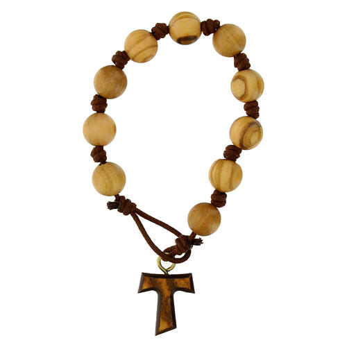 Bracciale decina tau nodi grani 1 cm legno d'ulivo Assisi 1