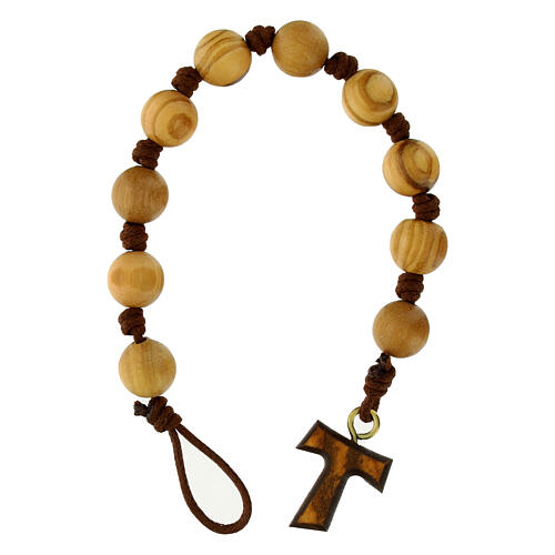 Decade rosary bracelet tau with olive wood 1 cm beads Assisi 2