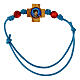 Light blue rope bracelet with cross and red beads, Carlo Acutis' image s1