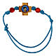 Bracciale filo azzurro croce Carlo Acutis grani rossi s1