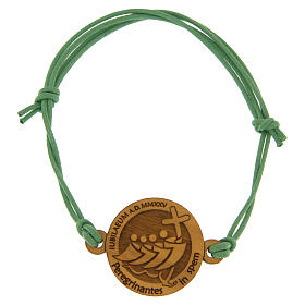 Jubilee bracelet of green adjustable rope, olivewood medal, Monastery of the Poor Clare Nuns of Albano Laziale