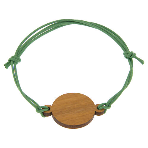 Jubilee bracelet of green adjustable rope, olivewood medal, Monastery of the Poor Clare Nuns of Albano Laziale 3