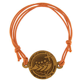 Jubilee orange bracelet of adjustable rope, olivewood medal, Monastery of the Poor Clare Nuns of Albano Laziale