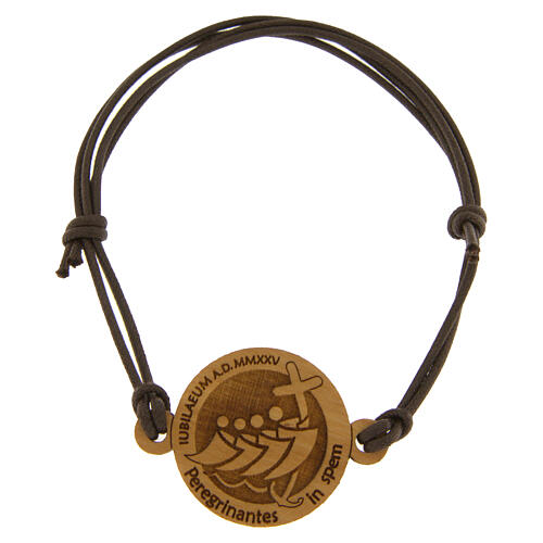 Jubilee adjustable bracelet of brown adjustable rope, olivewood medal, Monastery of the Poor Clare Nuns of Albano Laziale 1
