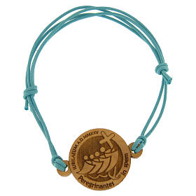 Jubilee bracelet, light blue adjustable rope, olivewood medal, Monastery of the Poor Clare Nuns of Albano Laziale