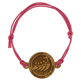 Pink adjustable rope bracelet with olivewood Jubilee medal, Monastery of the Poor Clare Nuns of Albano Laziale