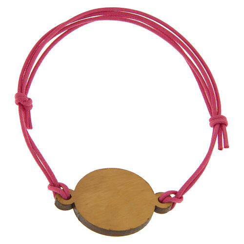 Pink adjustable rope bracelet with olivewood Jubilee medal, Monastery of the Poor Clare Nuns of Albano Laziale 3