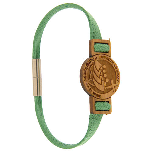 Jubilee bracelet of green flat rope, olivewood medal, Monastery of the Poor Clare Nuns of Albano Laziale 1