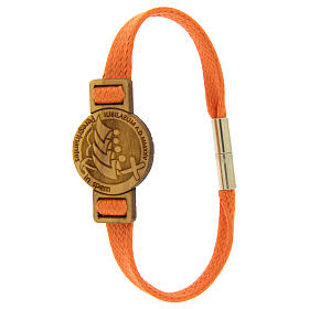 Orange Jubilee bracelet of flat rope, olivewood medal, Monastery of the Poor Clare Nuns of Albano Laziale