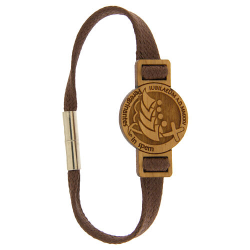 Jubilee bracelet of brown flat rope with olivewood medal, Monastery of the Poor Clare Nuns of Albano Laziale 1