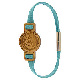 Light blue flat rope bracelet with Jubilee olivewood medal, Monastery of the Poor Clare Nuns of Albano Laziale