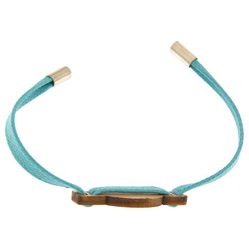 Light blue flat rope bracelet with Jubilee olivewood medal, Monastery of the Poor Clare Nuns of Albano Laziale 3