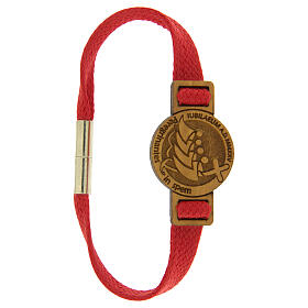 Jubilee bracelet, red flat rope and olivewood medal, Monastery of the Poor Clare Nuns of Albano Laziale