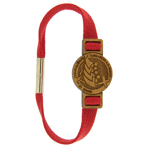 Jubilee bracelet, red flat rope and olivewood medal, Monastery of the Poor Clare Nuns of Albano Laziale 1