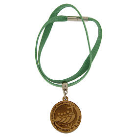 Jubilee necklace of green flat rope, olivewood pendant, Monastery of the Poor Clare Nuns of Albano Laziale