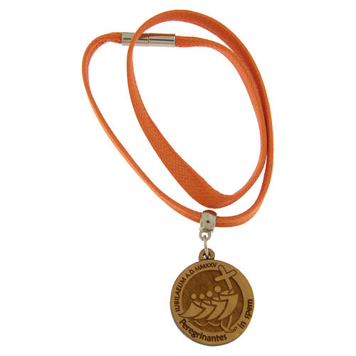 Orange Jubilee necklace of flat rope, olivewood pendant, Monastery of the Poor Clare Nuns of Albano Laziale 1